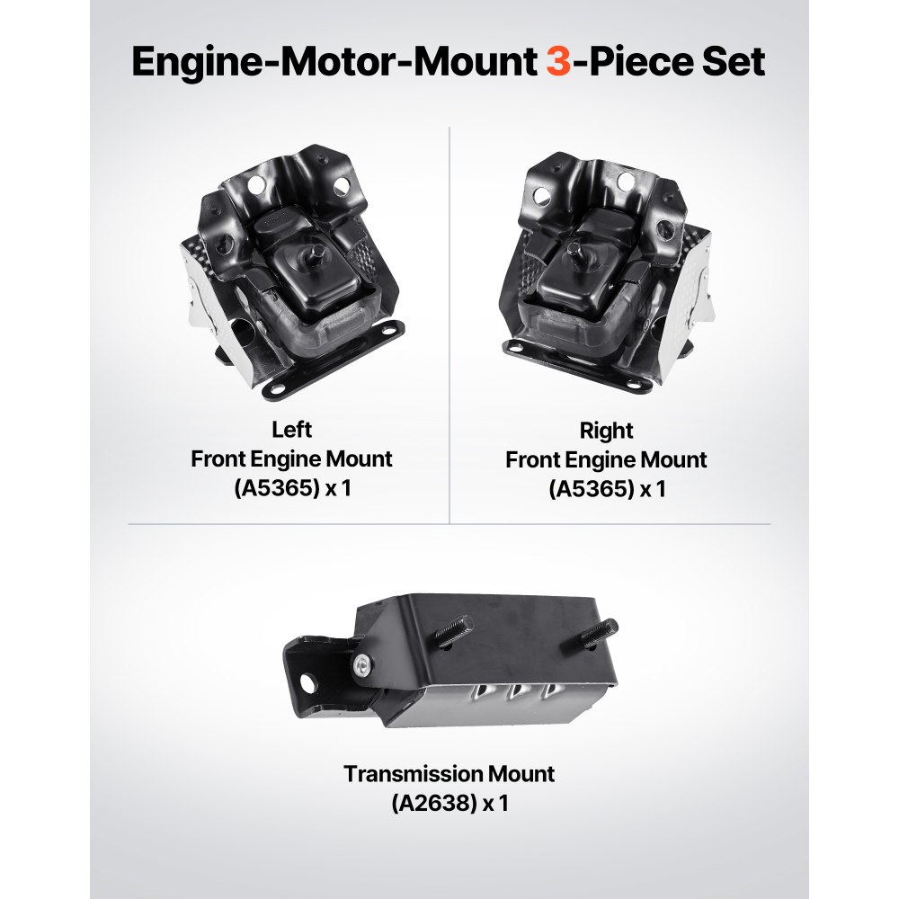 VEVOR Engine and Transmission Motor Mount Kit Replacement, Set of 3, Compatible with 2007–2013 Chevrolet Silverado 1500 5.3L V8, Replace OE# A5365, A5365, A2638, Secure Support