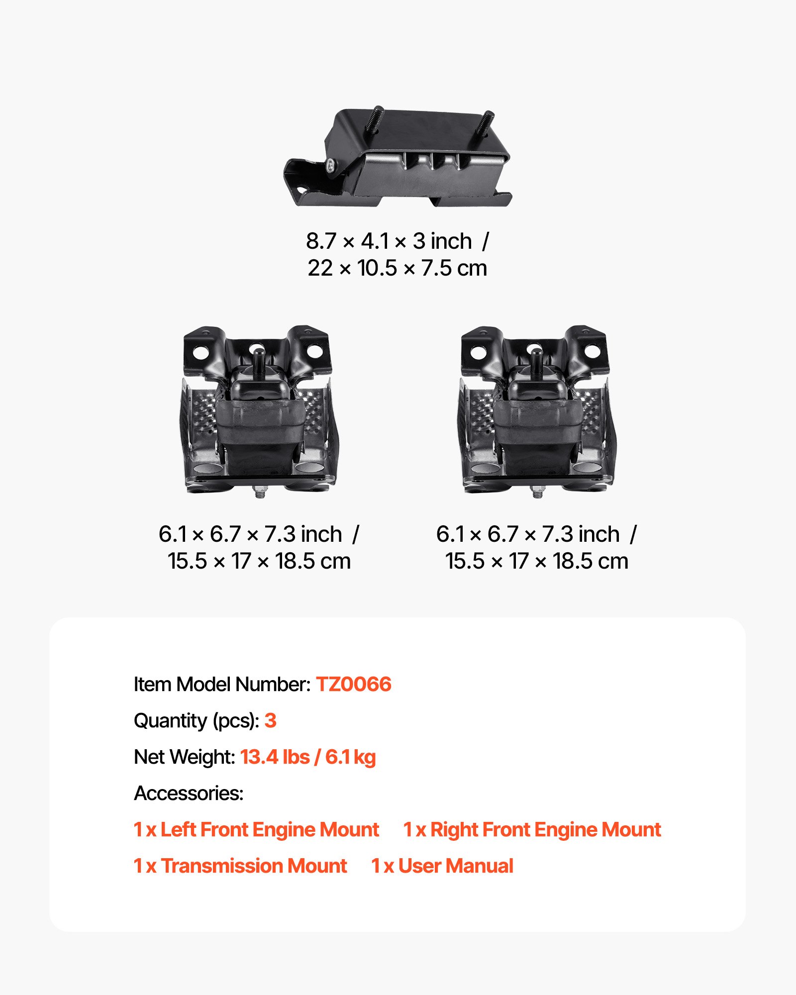 VEVOR Engine and Transmission Motor Mount Kit Replacement, Set of 3, Compatible with 2007–2013 Chevrolet Silverado 1500 5.3L V8, Replace OE# A5365, A5365, A2638, Secure Support