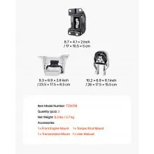 VEVOR Engine and Transmission Motor Mount Kit Replacement, Set of 3, Compatible with 2013–2019 Ford Escape 2.0L L4, Replace OE# A5612, A5631, A5520, Secure Support