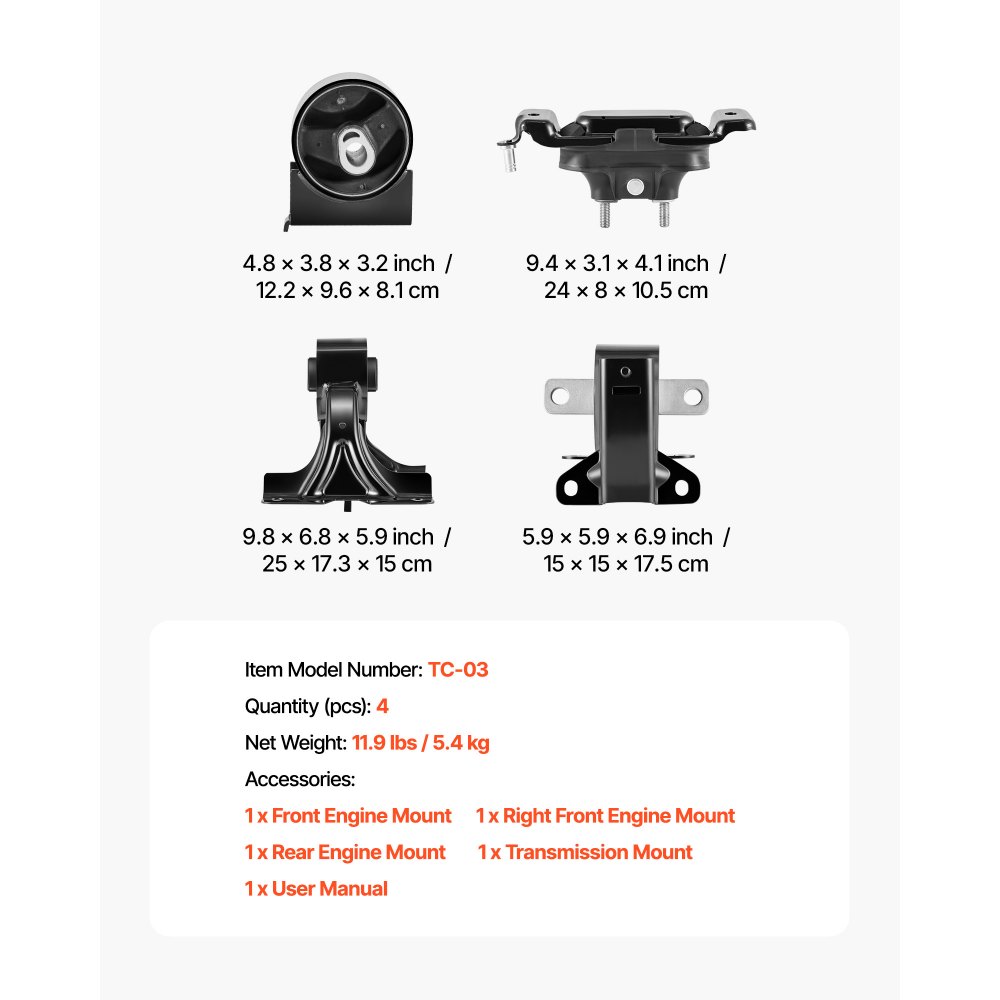 VEVOR Engine Motor Mount and Transmission Mount Kit Replacement, Set of 4, Compatible with 2011–2016 Chrysler Town & Country 3.6L V6, Replace OE# A5665, A5480, A5589, A5577, Secure Support