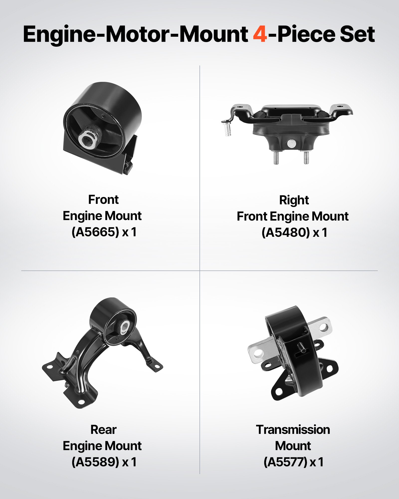 VEVOR Engine Motor Mount and Transmission Mount Kit Replacement, Set of 4, Compatible with 2011–2016 Chrysler Town & Country 3.6L V6, Replace OE# A5665, A5480, A5589, A5577, Secure Support