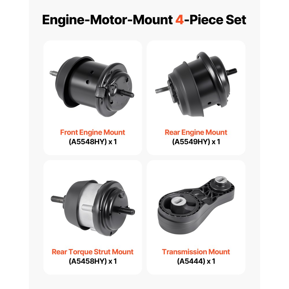 VEVOR Engine and Transmission Motor Mount Kit Replacement, Set of 4, Compatible with 2009–2017 Chevrolet Traverse 3.6L V6, Replace OE# A5548HY, A5549HY, A5458HY, A5444, Secure Support