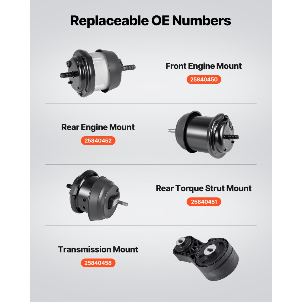 VEVOR Engine and Transmission Motor Mount Kit Replacement, Set of 4, Compatible with 2009–2017 Chevrolet Traverse 3.6L V6, Replace OE# A5548HY, A5549HY, A5458HY, A5444, Secure Support