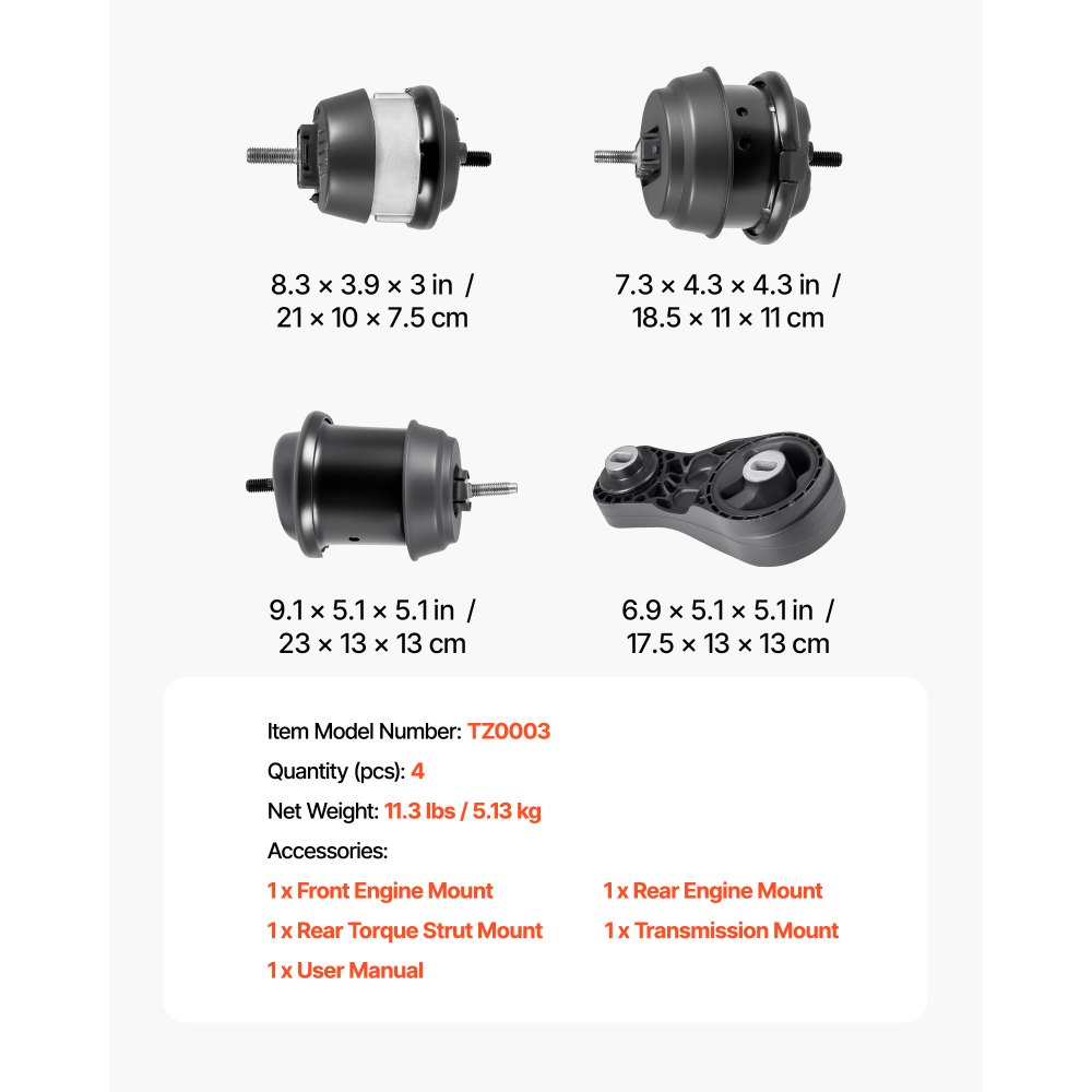 VEVOR Engine and Transmission Motor Mount Kit Replacement, Set of 4, Compatible with 2009–2017 Chevrolet Traverse 3.6L V6, Replace OE# A5548HY, A5549HY, A5458HY, A5444, Secure Support