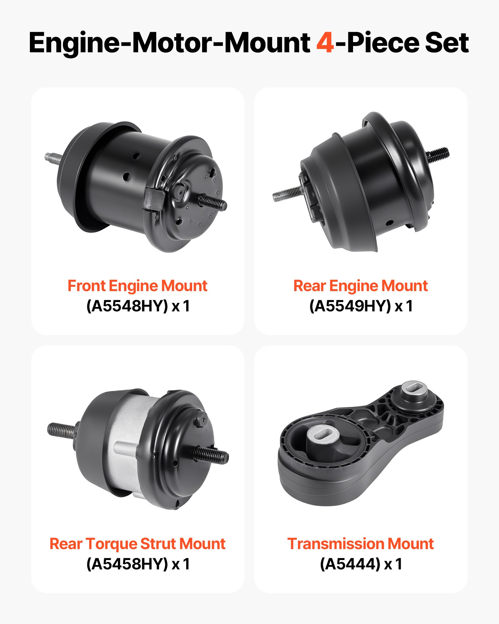 VEVOR Engine and Transmission Motor Mount Kit Replacement, Set of 4, Compatible with 2009–2017 Chevrolet Traverse 3.6L V6, Replace OE# A5548HY, A5549HY, A5458HY, A5444, Secure Support