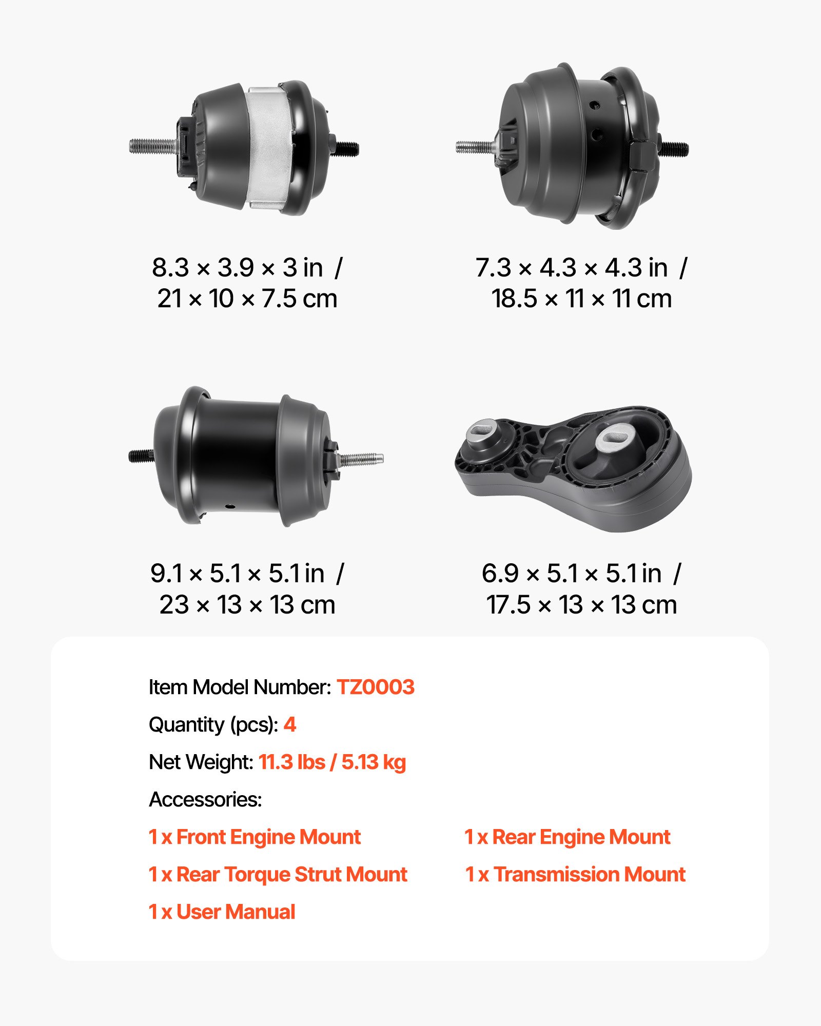 VEVOR Engine and Transmission Motor Mount Kit Replacement, Set of 4, Compatible with 2009–2017 Chevrolet Traverse 3.6L V6, Replace OE# A5548HY, A5549HY, A5458HY, A5444, Secure Support