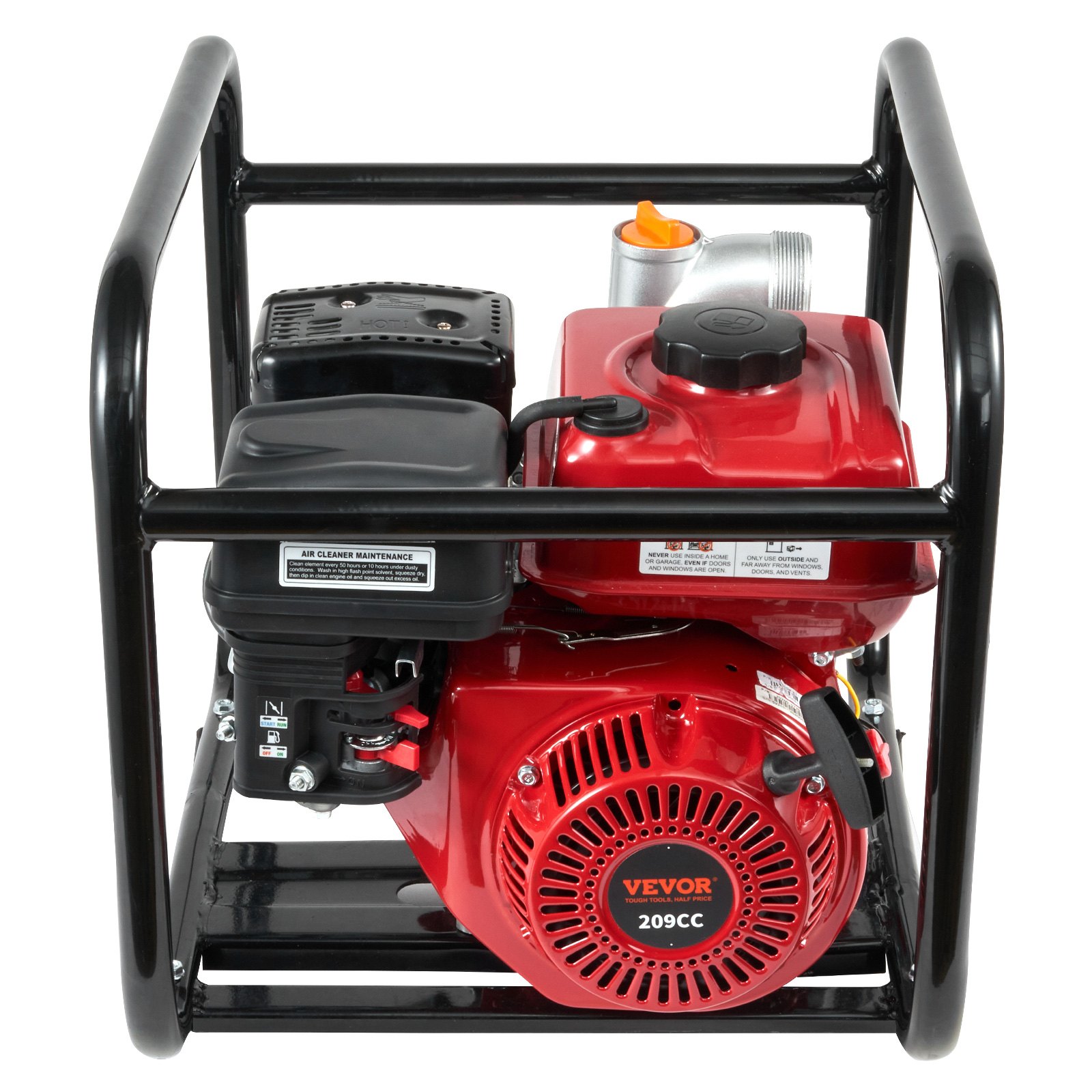 VEVOR Gasoline Powered Trash Pump, 2 in/50 mm, 7HP 132GPM 4-Stroke Gasoline Engine Water Transfer Pump with 25 ft/7.62 m Outlet Hose Max 98 ft Lift 26ft Suction, Cast Iron Impeller for Irrigation Pool