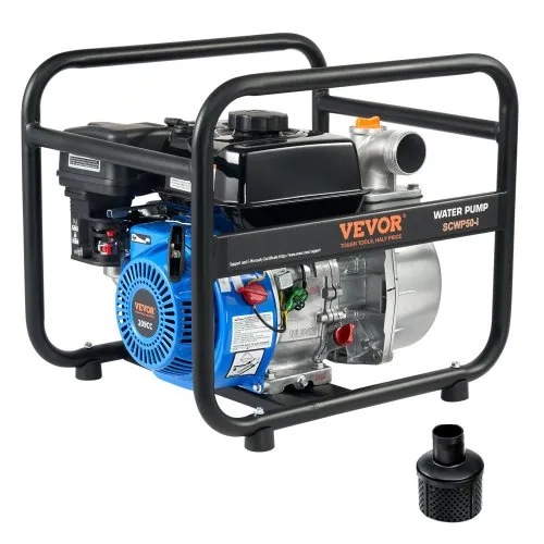 Bomba de basura a gasolina VEVOR, 50 mm (2 in), 6,5 HP, 132 GPM, motor de gasolina de 4 tiempos, bomba de transferencia de agua con elevación máxima de 30 m, succión máxima de 7,9 m, filtro de entrada, impulsor de hierro fundido para riego de piscinas.