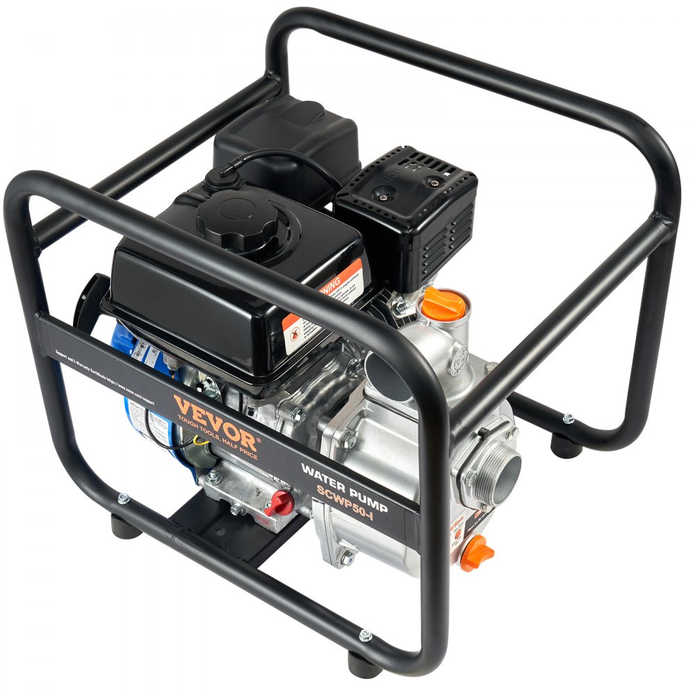 VEVOR Gasoline Powered Trash Pump, 2 in/50 mm, 6.5HP 132 GPM 4-Stroke Gasoline Engine Water Transfer Pump with 98 ft Max Lift 26ft Max Suction Inlet Filter, Cast Iron Impeller for Irrigation Pool