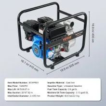 VEVOR Gasoline Engine Water Pump Gas Powered Transfer Pump 2 in 6.5HP 4-Stroke