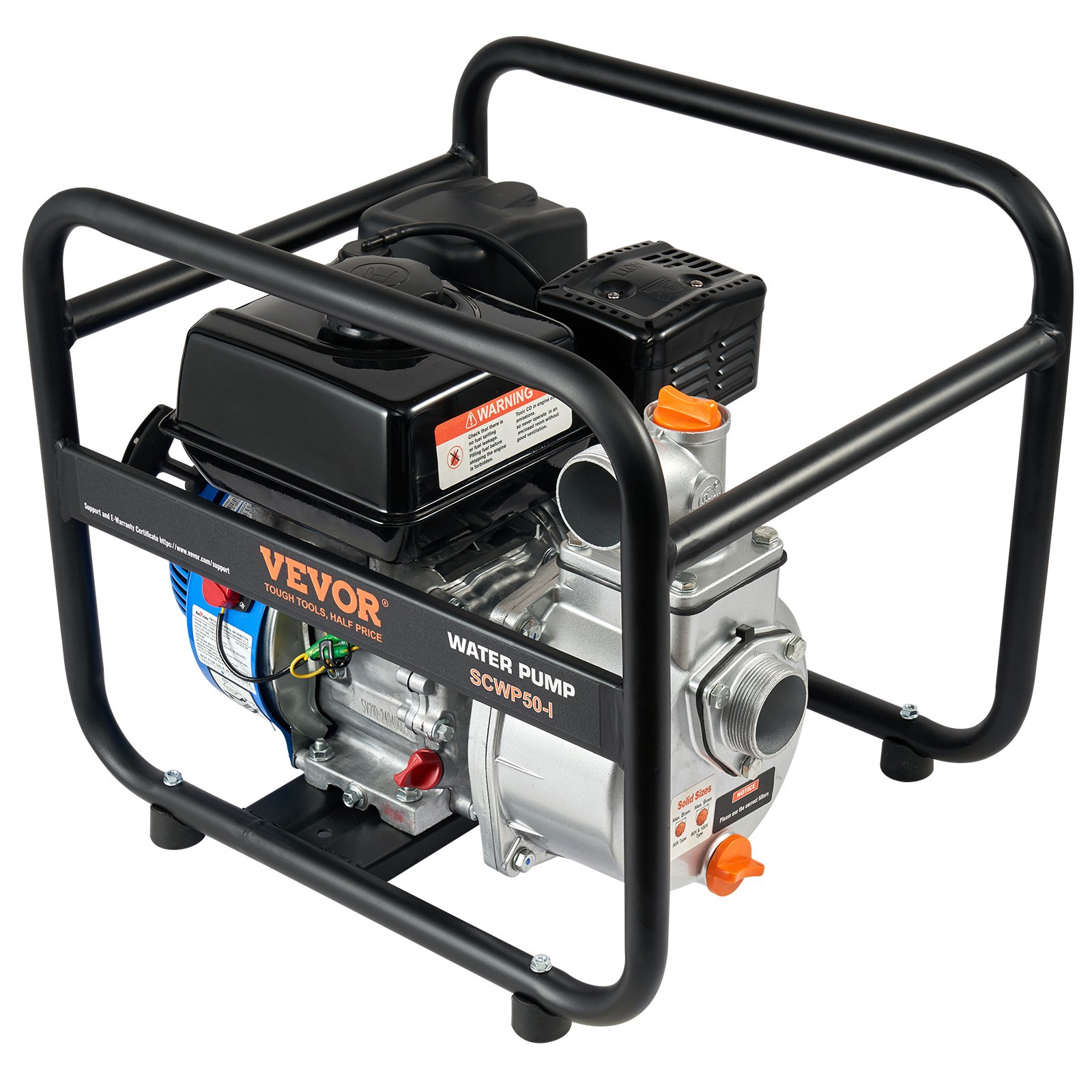 VEVOR Gasoline Powered Trash Pump, 2 in/50 mm, 6.5HP 132 GPM 4-Stroke Gasoline Engine Water Transfer Pump with 98 ft Max Lift 26ft Max Suction Inlet Filter, Cast Iron Impeller for Irrigation Pool