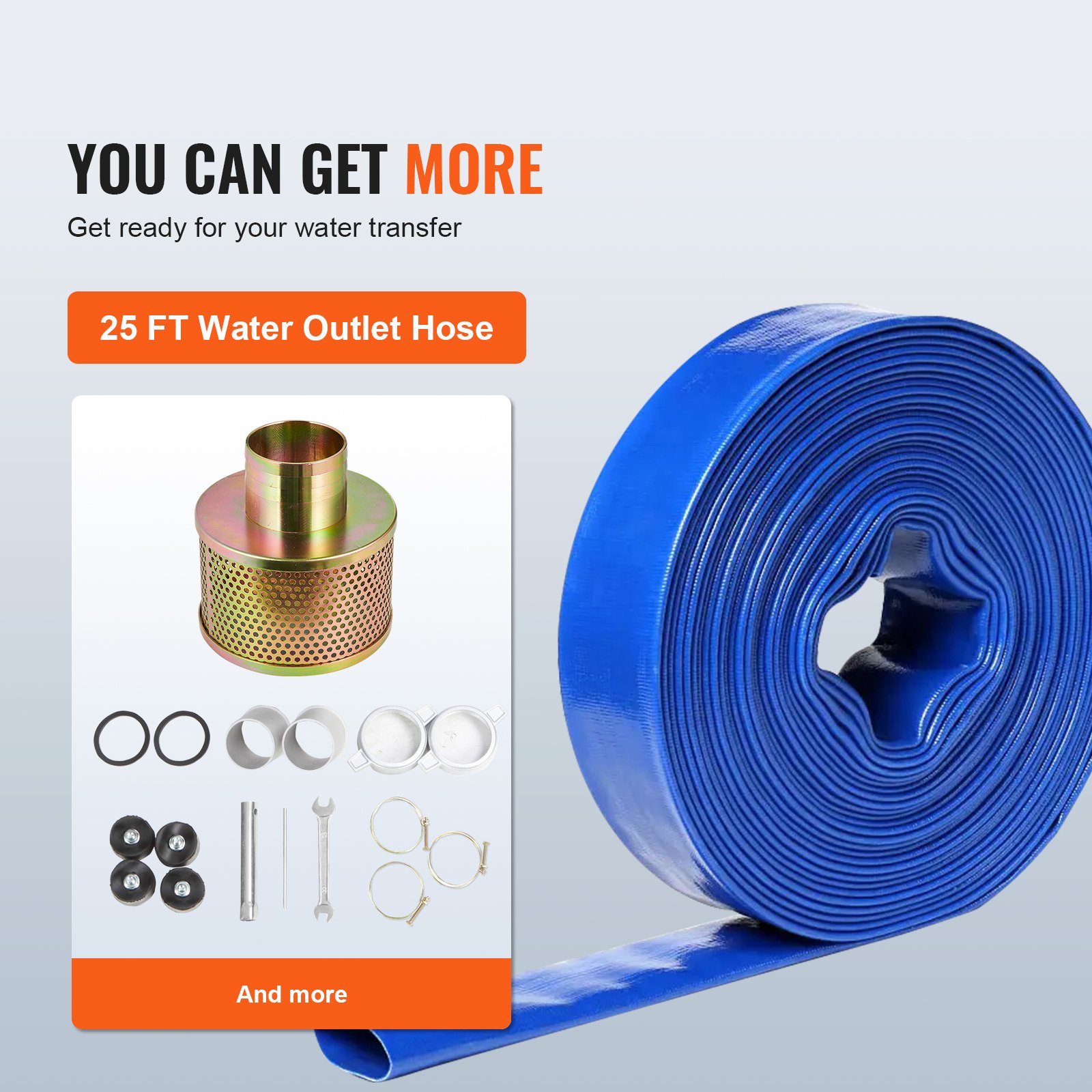 VEVOR Gasoline Powered Trash Pump, 3 in/80 mm, 7HP 242GPM 4-Stroke Gasoline Engine Water Transfer Pump with 25 ft/7.62 m Outlet Hose Max 98 ft Lift 26ft Suction, Cast Iron Impeller for Irrigation Pool