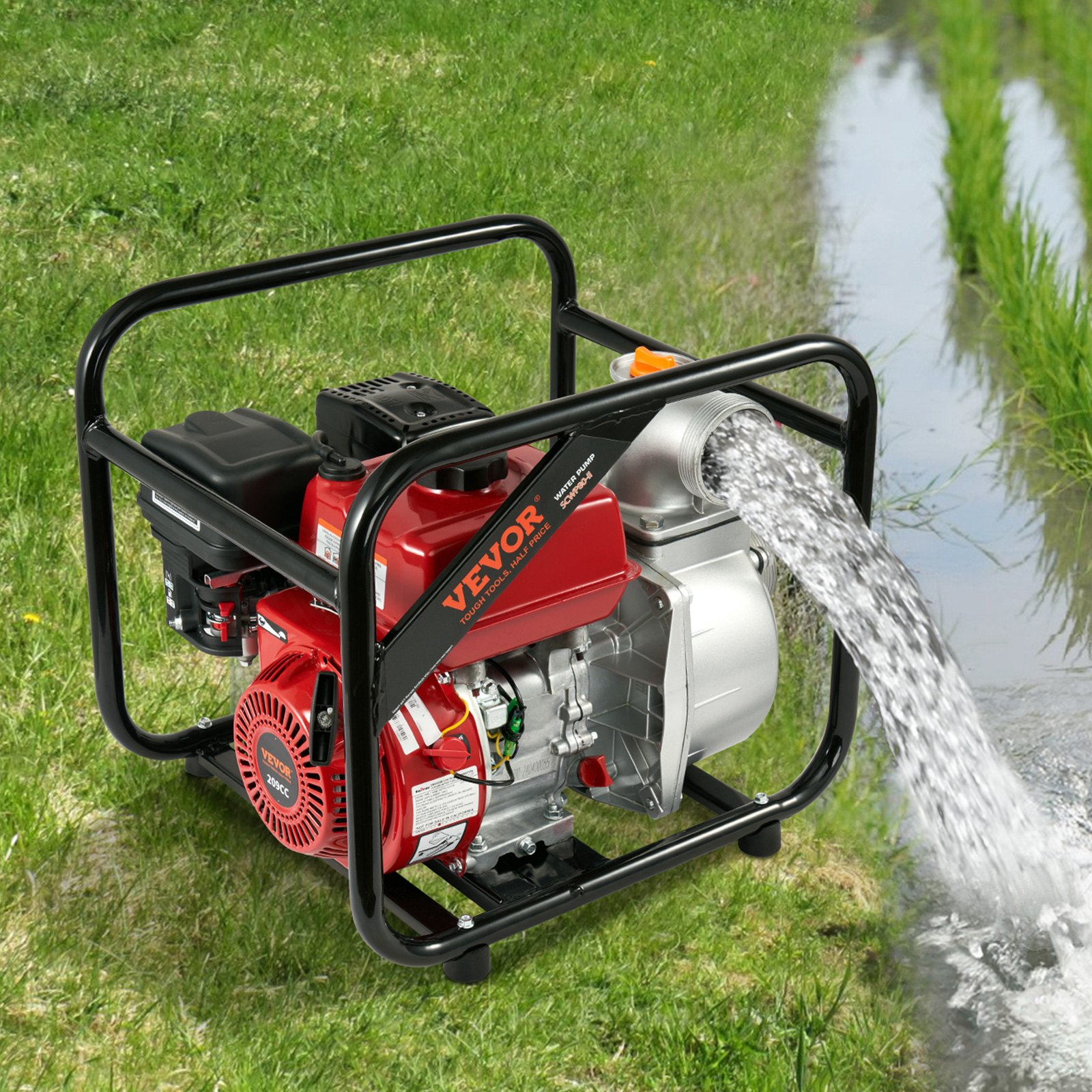 VEVOR Gasoline Powered Trash Pump, 3 in/80 mm, 7HP 242GPM 4-Stroke Gasoline Engine Water Transfer Pump with 25 ft/7.62 m Outlet Hose Max 98 ft Lift 26ft Suction, Cast Iron Impeller for Irrigation Pool