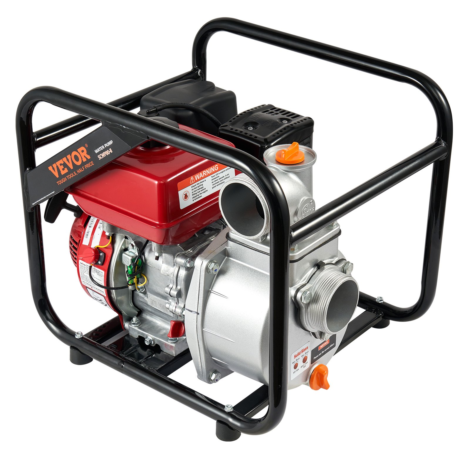 VEVOR Gasoline Powered Trash Pump, 3 in/80 mm, 7HP 242GPM 4-Stroke Gasoline Engine Water Transfer Pump with 25 ft/7.62 m Outlet Hose Max 98 ft Lift 26ft Suction, Cast Iron Impeller for Irrigation Pool