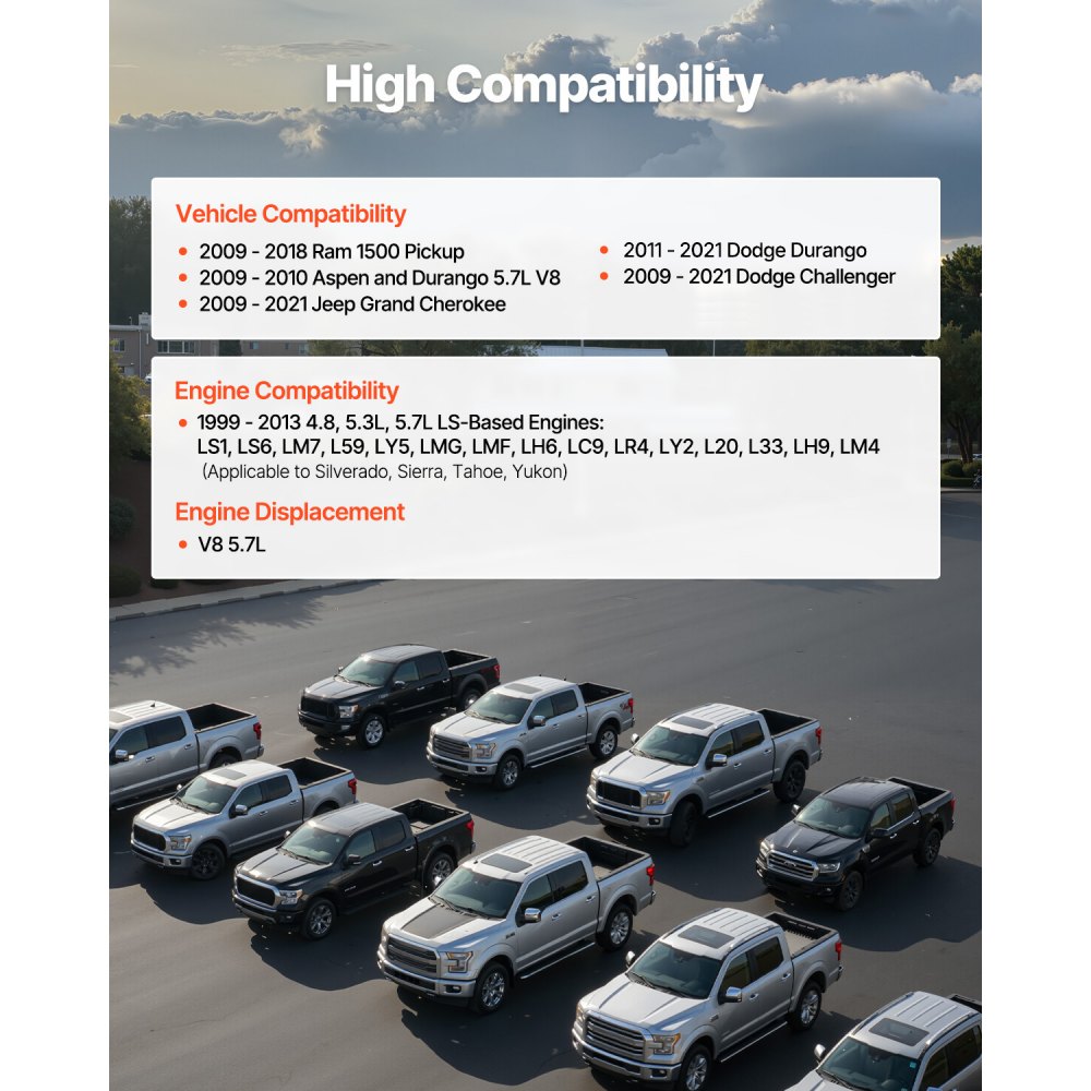 VEVOR Lifter Camshaft Kit, 18-Piece Set, Fits 2009-2021 Jeep Grand Cherokee, 2009-2021 Dodge Challenger, Fits 1999-2013 4.8L, 5.3L, and 5.7L LS-Based Engines, V8 5.7L