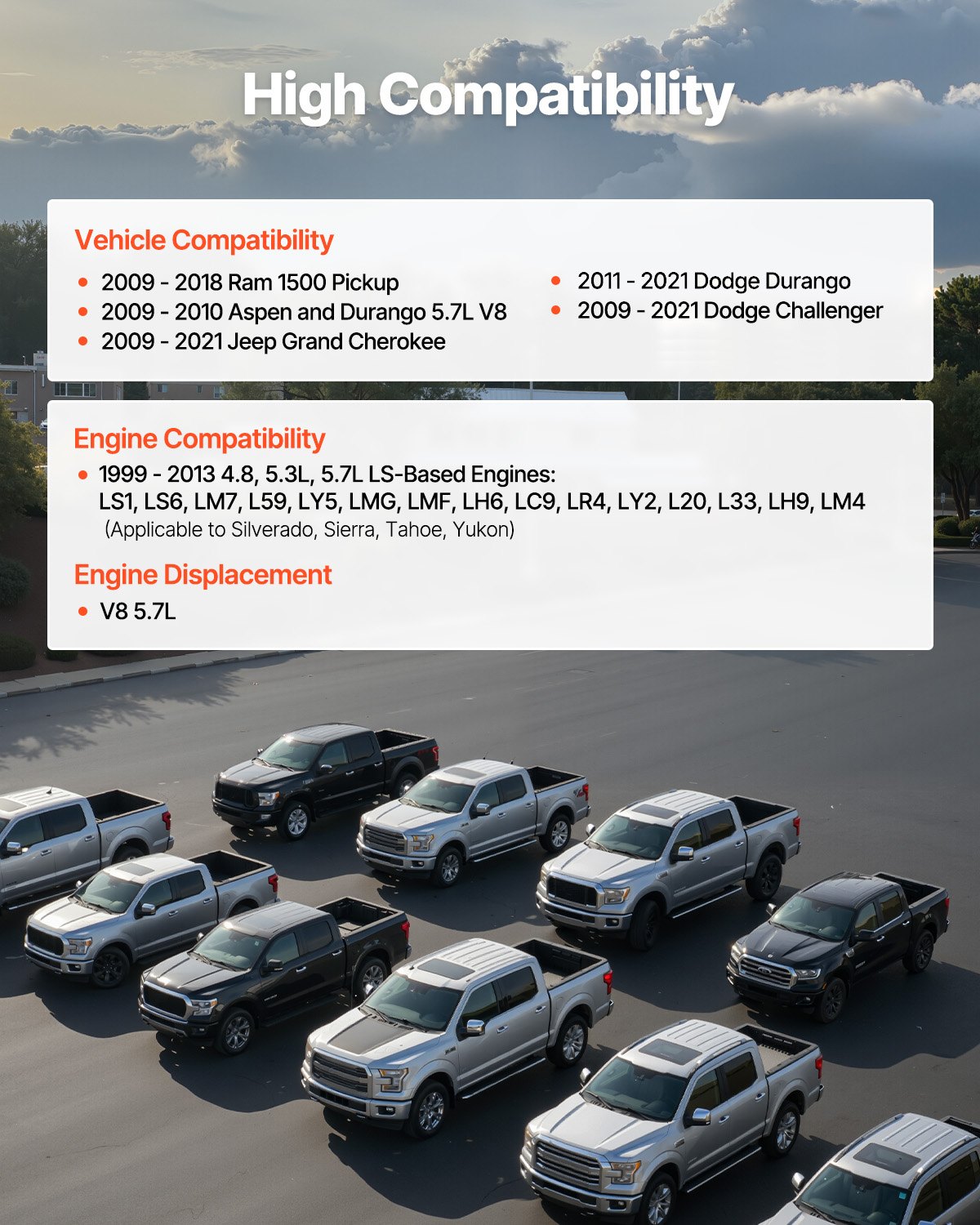 VEVOR Lifter Camshaft Kit, 18-Piece Set, Fits 2009-2021 Jeep Grand Cherokee, 2009-2021 Dodge Challenger, Fits 1999-2013 4.8L, 5.3L, and 5.7L LS-Based Engines, V8 5.7L