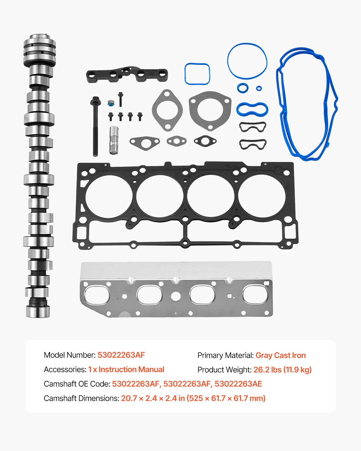 VEVOR Lifter Camshaft Kit, 18-Piece Set, Fits 2009-2021 Jeep Grand Cherokee, 2009-2021 Dodge Challenger, Fits 1999-2013 4.8L, 5.3L, and 5.7L LS-Based Engines, V8 5.7L