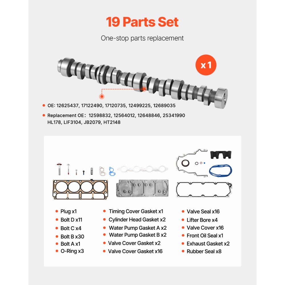 VEVOR AFM Disabled Kit with Camshaft Lifters, 19-Piece Set, Fit 2007-2013 Chevrolet Avalanche/Suburban 1500/Tahoe, 2007 Silverado 1500 CLASSIC/GMC Sierra 1500 CLASSIC, 5.3L 4.8L Truck/SUV Engines