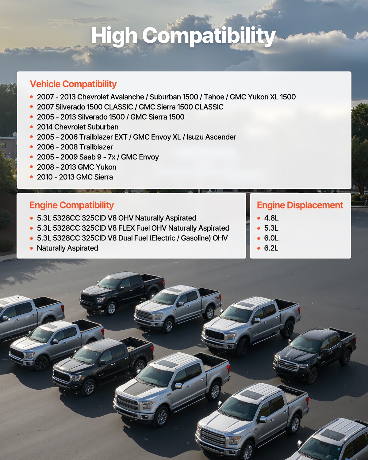 VEVOR AFM Disabled Kit with Camshaft Lifters, 19-Piece Set, Fit 2007-2013 Chevrolet Avalanche/Suburban 1500/Tahoe, 2007 Silverado 1500 CLASSIC/GMC Sierra 1500 CLASSIC, 5.3L 4.8L Truck/SUV Engines