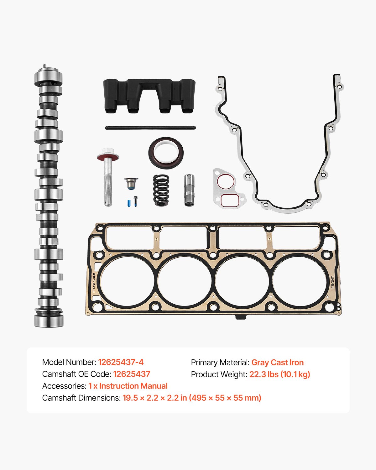 VEVOR Lifter Camshaft Kit, 13-Piece Set, Gray Cast Iron Engine Cam, Compatible with Norris trucks from 1999-2013 GM Gen3/4, Fit 1999-2013 LS-Based Engines (Silverado, Sierra, Tahoe, Yukon/LS1)