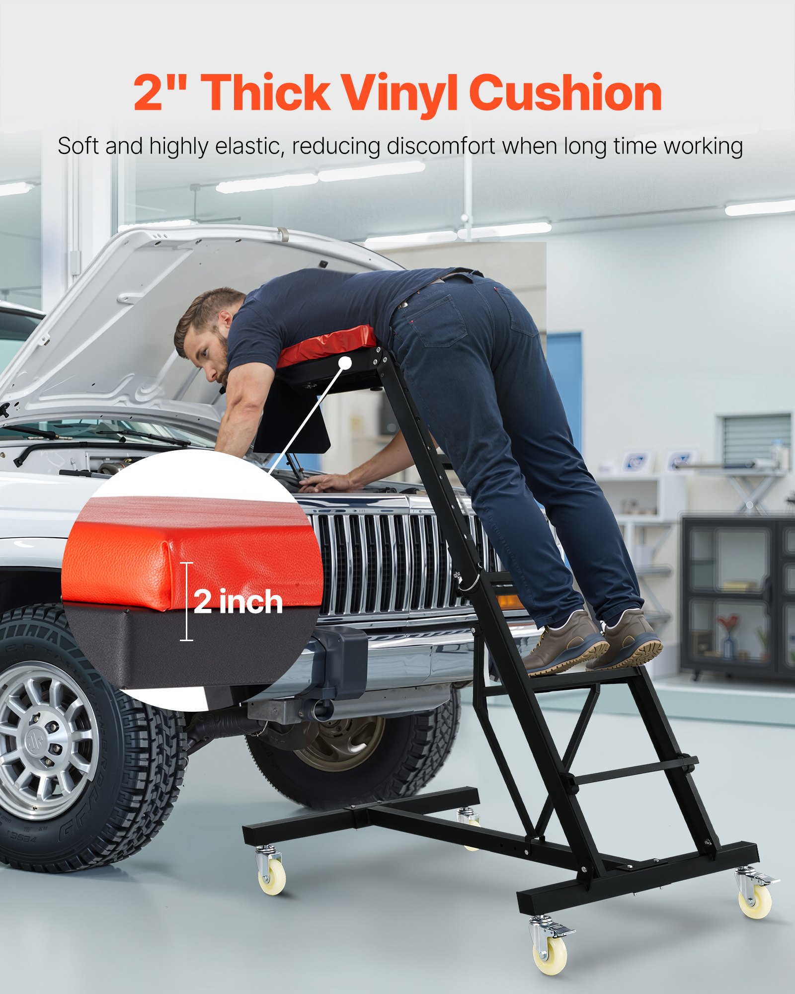 VEVOR Automotive Topside Creeper, with Adjustable Height 49.6" to 75.6", 181.44KGS Capacity High Creeper, 4 Swivel Caster Wheels, Heavy Duty  Creeper for Auto Repair and Maintenance