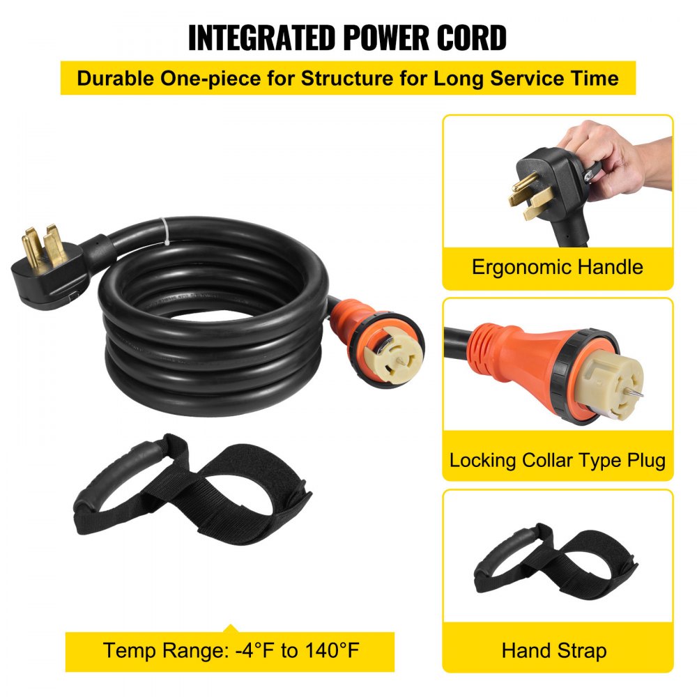 Cable de generador resistente VEVOR, cable de alimentación de 7,6 m (25 pies), cable de 50 A con certificación ETL, cable de 12 000 W, enchufe de generador NEMA 14-50P, cable de extensión SS2-50R, cable de generador de 125/250 V con correa portátil