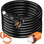 VEVOR Cable generador resistente, cable de alimentación generador de 25 pies, cable listado ETL de 50 amperios, cable negro de 12000 vatios, enchufe generador SS2-50R, cable de extensión SS2-50P, cable generador 125/250 V con correa portátil