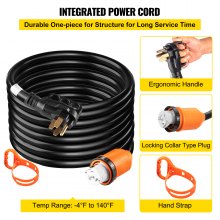 VEVOR Generator Cord, 30' Generator Power Cord with Plug in & Out Pin of Inlet Box Side, 50AMP SS2-50R/CS6375 Style Inlets Cable, 12000W Extension Cord, 125/250V Power Tested to UL Standards