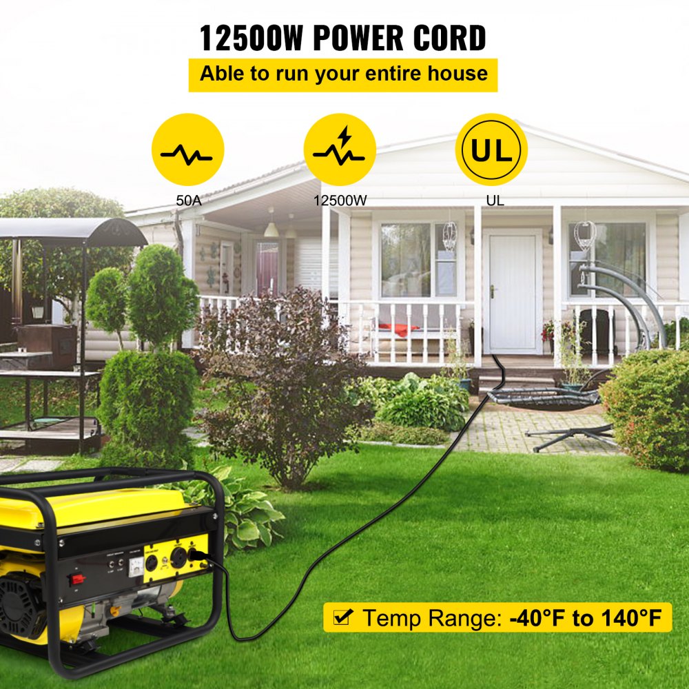 VEVOR 30' 50A RV Camp Power Cord Generator Cord 6/3 + 8/1 AWG NEMA 14-50P to Bare Wire