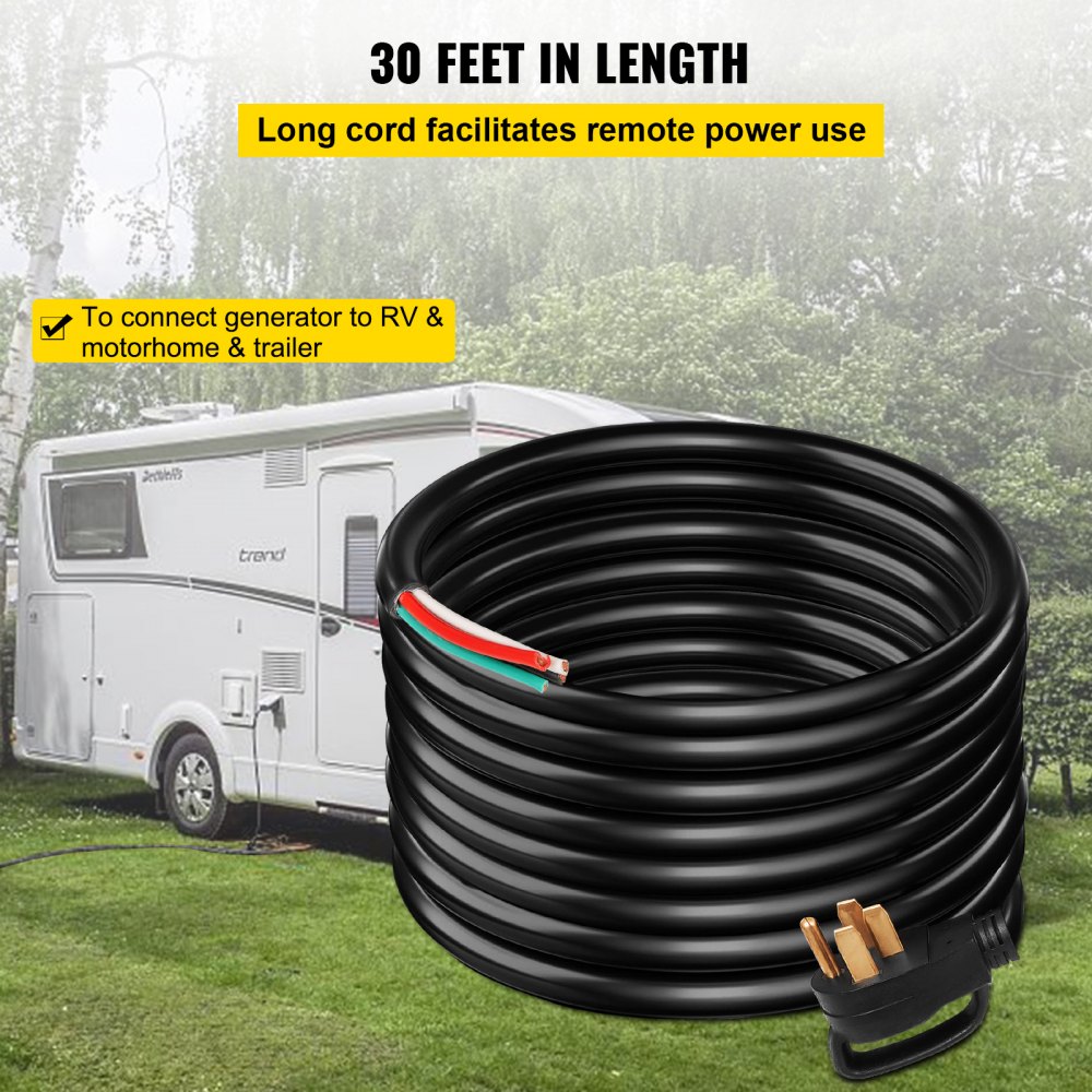 VEVOR 30' 50A RV Camp Power Cord Generator Cord 6/3 + 8/1 AWG NEMA 14-50P to Bare Wire