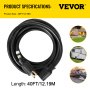 VEVOR generator extension cord, 40ft/12.19m length, black, versatile for various uses.