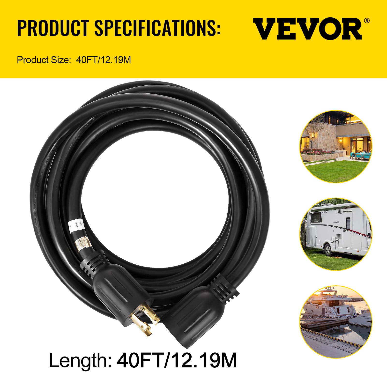 VEVOR Generator Extension Cord 40 Foot 10 Gauge Extension Wire 30 Amp SJTW Cable