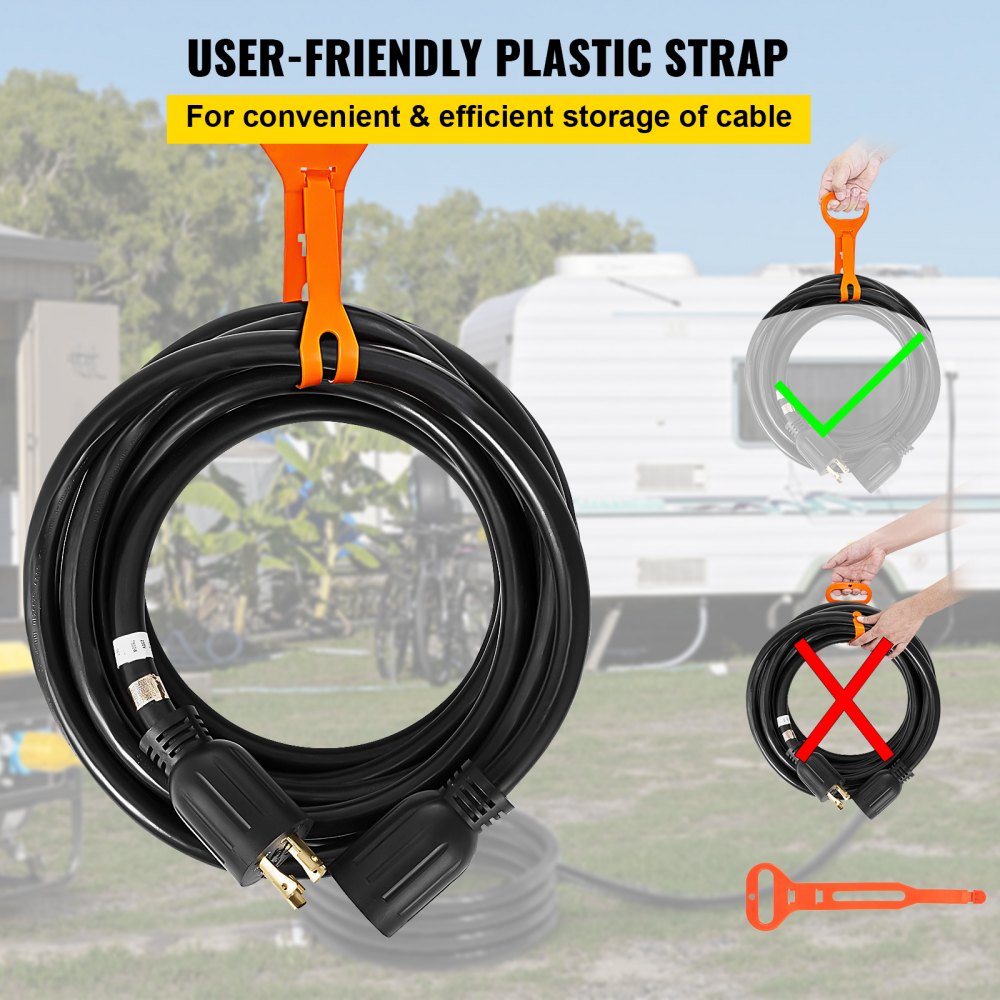 VEVOR 50 FT 30 Amp Generator Extension Cord SJTW 10 AWG 4 Prong, NEMA L14-30P 125/250V Heavy Duty Generator Power Cord with Twist Lock Connector