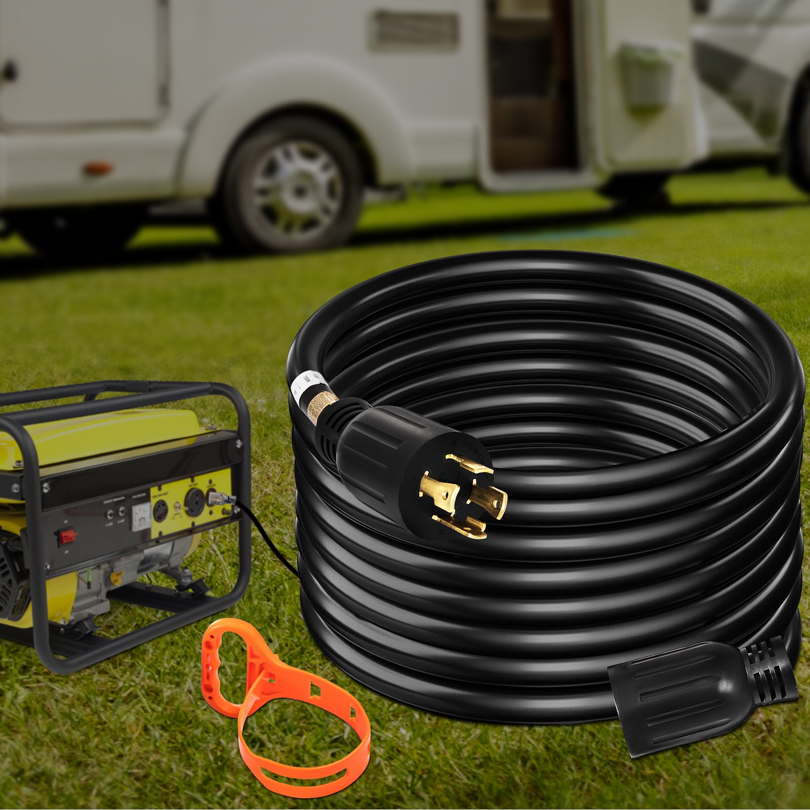 VEVOR 50 FT 30 Amp Generator Extension Cord SJTW 10 AWG 4 Prong, NEMA L14-30P 125/250V Heavy Duty Generator Power Cord with Twist Lock Connector