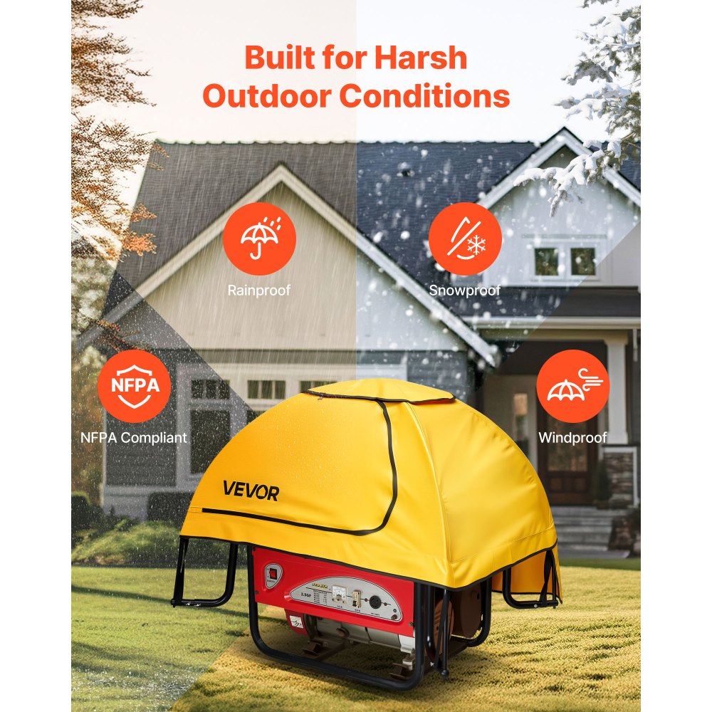 VEVOR Generator Cover, 915x660x660 mm Waterproof Universal Generator Cover for Most Generators 1778-2743.2 mm Perimeter, Portable Generator Running Cover with Heavy Duty Thicken Oxford Fabric, Yellow