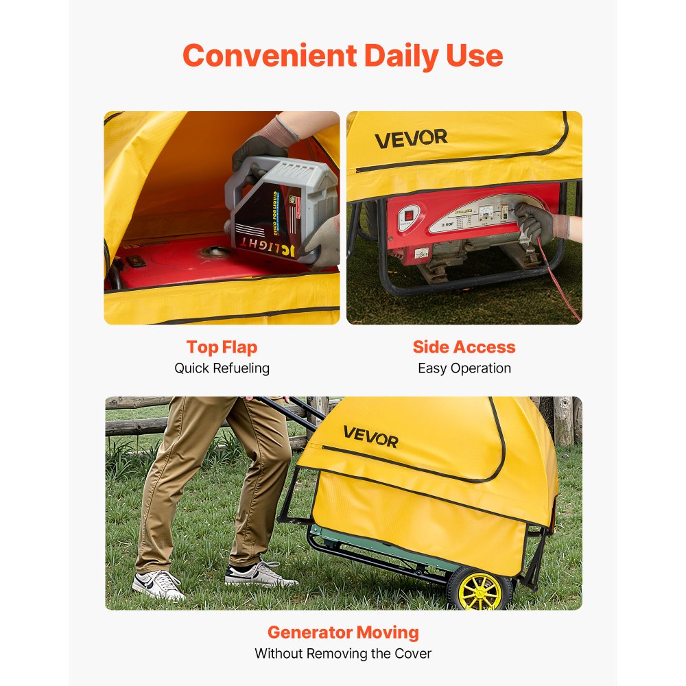 VEVOR Generator Cover, 915x660x660 mm Waterproof Universal Generator Cover for Most Generators 1778-2743.2 mm Perimeter, Portable Generator Running Cover with Heavy Duty Thicken Oxford Fabric, Yellow