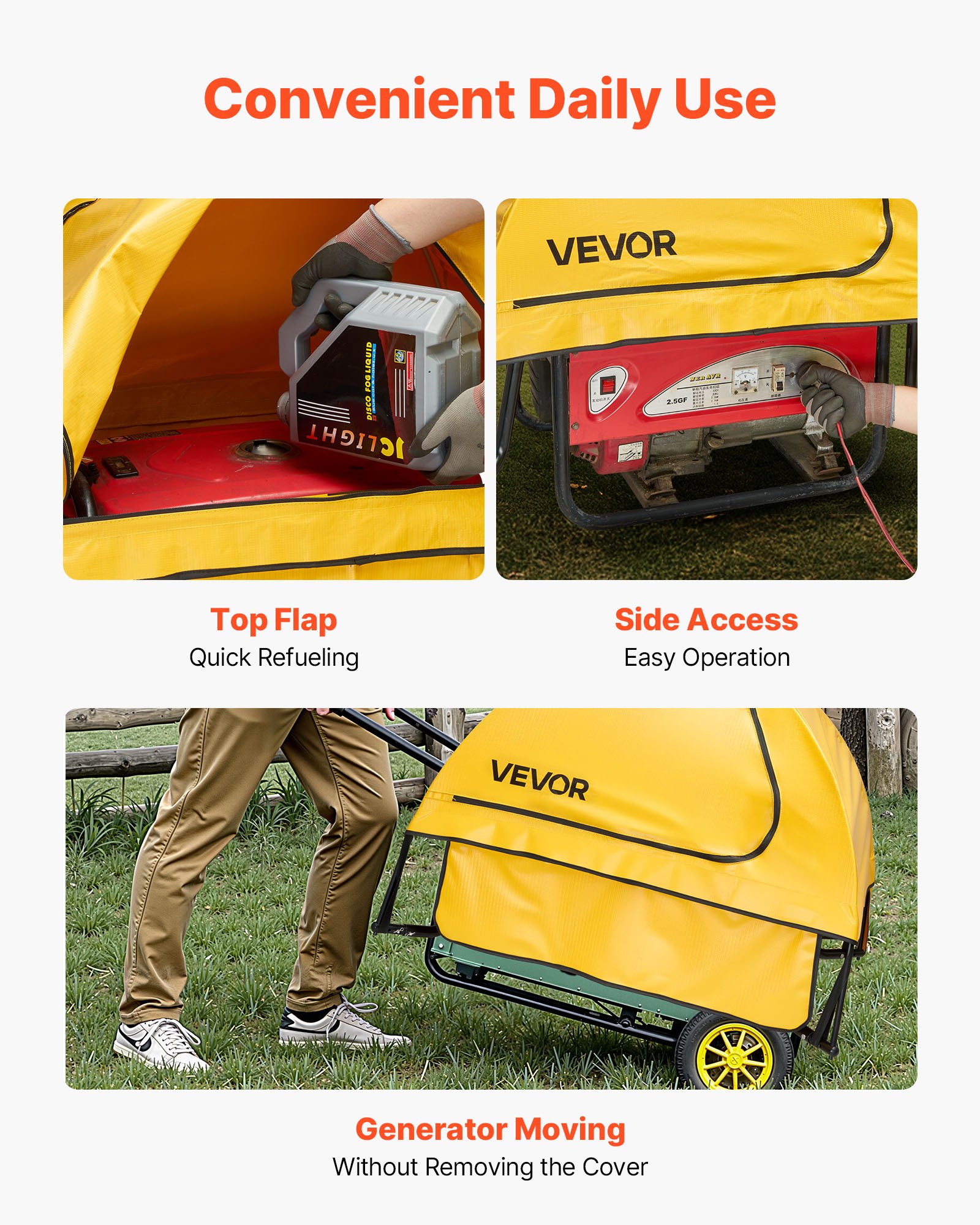 VEVOR Generator Cover, 915x660x660 mm Waterproof Universal Generator Cover for Most Generators 1778-2743.2 mm Perimeter, Portable Generator Running Cover with Heavy Duty Thicken Oxford Fabric, Yellow
