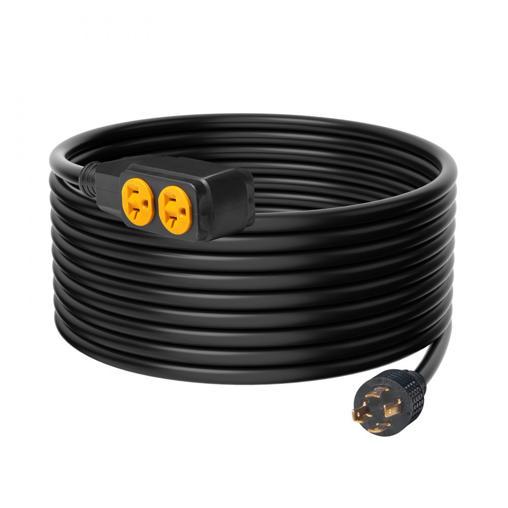 VEVOR 30-Amp Generator Extension Cord, 25 Feet, 125V 3750W Heavy Duty Generator Outdoor Power Cord, NEMA L14-30P / Four NEMA 5-20R STJW Flexible Power Cable with Twist Lock Connectors, for Generators