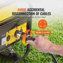 VEVOR 30-Amp Generator Extension Cord, 25 Feet, 125V 3750W Heavy Duty Generator Outdoor Power Cord, NEMA L14-30P / Four NEMA 5-20R STJW Flexible Power Cable with Twist Lock Connectors, for Generators