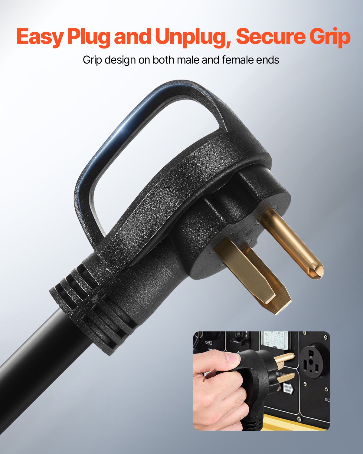VEVOR 50-Amp Generator Extension Cord, 50 Foot, 250 Volts 12500 Watts Heavy Duty Power Cable, NEMA 6-50R NEMA 6-50P SWT 6AWG Flexible Welder Extension Cord, with Storage Bag, for Generator, ETL Listed