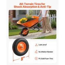 VEVOR Wheelbarrow Cart, 6 Cu. Ft. Load & 330 lbs Capacity, One Wheel Garden Dump Cart Wheel Barrow with Metal Handle & 16" Wide Track Wheels, Easy Loading Utility Yard Cart & Wagons for Lawn Farm