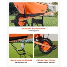 VEVOR Wheelbarrow Cart, 6 Cu. Ft. Load & 330 lbs Capacity, One Wheel Garden Dump Cart Wheel Barrow with Metal Handle & 16" Wide Track Wheels, Easy Loading Utility Yard Cart & Wagons for Lawn Farm