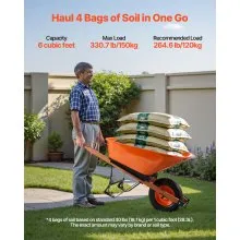 VEVOR Wheelbarrow Cart One Wheel 6 Cu Ft Garden Dump Cart 330 lbs Utility Cart