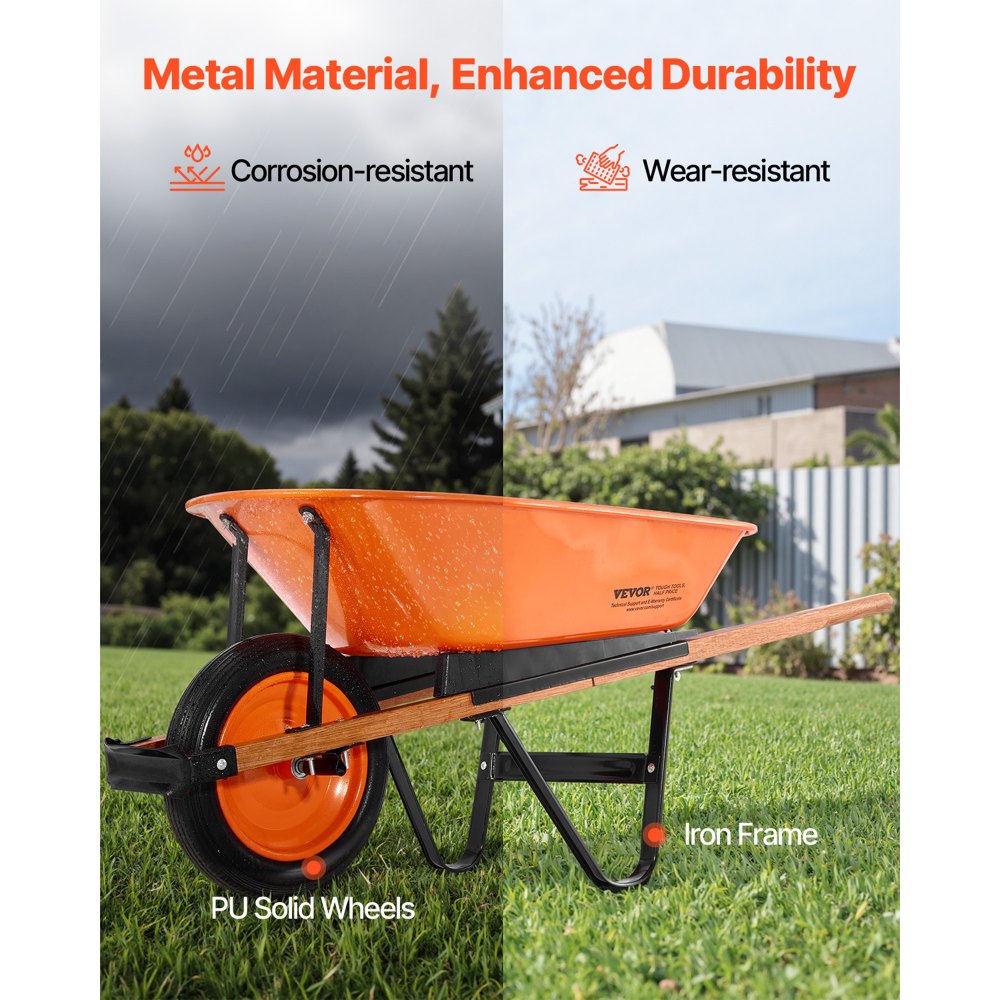 VEVOR Wheelbarrow Cart, 5 Cu. Ft. Load & 330 lbs Capacity, One Wheel Garden Dump Cart, Garden Wagon with Metal Handle &  16" Wide Track Wheels, Easy Loading Utility Yard Cart & Wagons for Lawn Farm