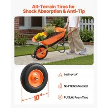 VEVOR Wheelbarrow Cart, 5 Cu. Ft. Load & 265 lbs Capacity, One Wheel Garden Dump Cart, Garden Wagon with Metal Handle & 16" Wide Track Wheels, Easy Loading Utility Yard Cart & Wagons for Lawn Farm