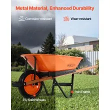 VEVOR Wheelbarrow Cart, 5 Cu. Ft. Load & 265 lbs Capacity, One Wheel Garden Dump Cart, Garden Wagon with Metal Handle & 16" Wide Track Wheels, Easy Loading Utility Yard Cart & Wagons for Lawn Farm