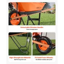 VEVOR Wheelbarrow Cart, 5 Cu. Ft. Load & 265 lbs Capacity, One Wheel Garden Dump Cart, Garden Wagon with Metal Handle & 16" Wide Track Wheels, Easy Loading Utility Yard Cart & Wagons for Lawn Farm
