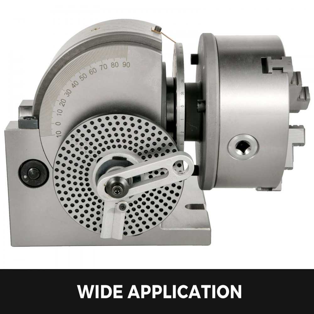 VEVOR rotary table set with indexing plate, graduated scale, and handle.