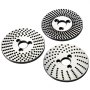 three metal indexing plates for the VEVOR rotary table set arranged in a triangular layout.