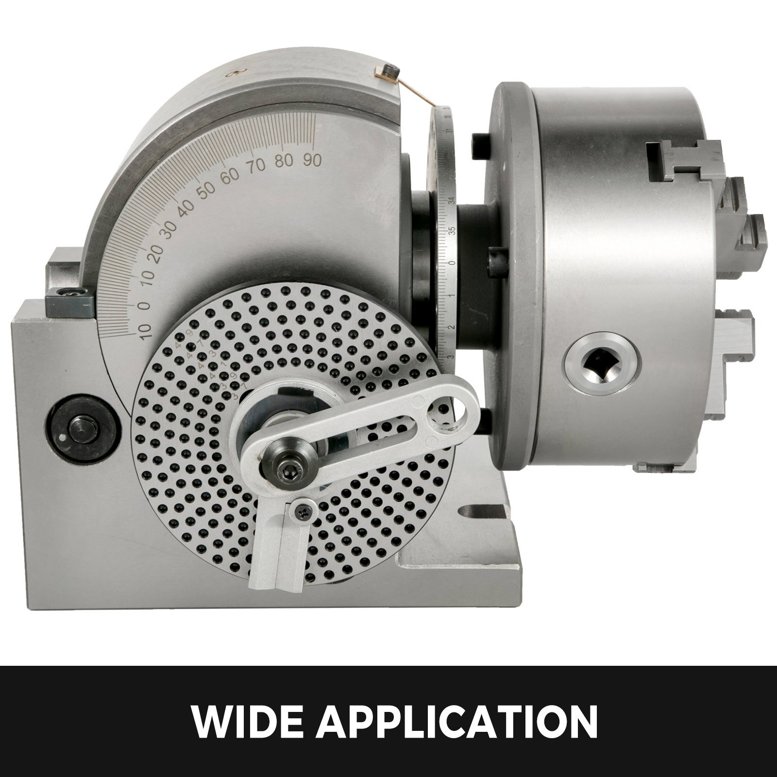 VEVOR rotary table set with indexing plate, graduated scale, and handle.